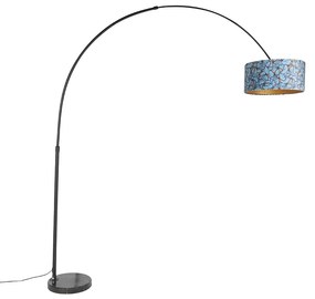 Candeeiro de Arco Preto com Abaajur de Veludo Desenho Borboleta Dourado 50 cm - XXL Moderno