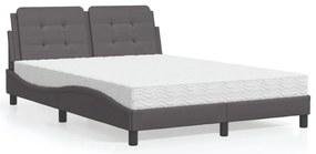 vidaXL Cama com colchão 140x190 cm couro artificial cinzento