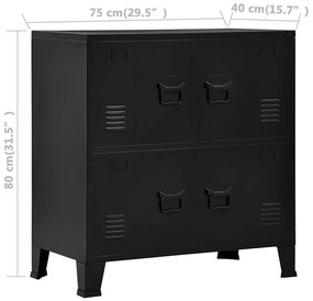Aparador de arrumação industrial 75x40x80 cm aço preto