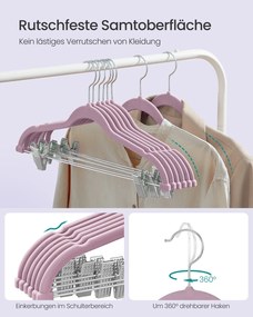 Conjunto 30 Cabides de veludo com clipes ajustáveis lilás lavanda