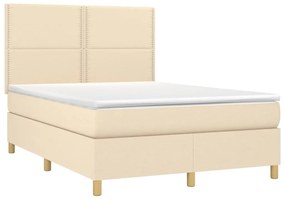 Cama box spring c/ colchão e LED 140x200 cm tecido cor creme