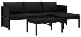 vidaXL 3 pcs conjunto lounge de jardim c/ almofadões vime PE preto