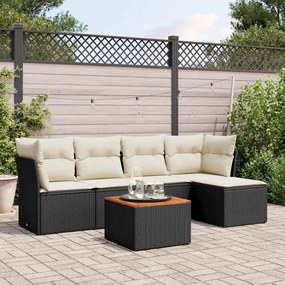 6 pcs conjunto sofás de jardim c/ almofadões vime PE preto
