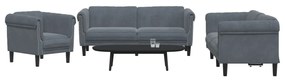 3 pcs conjunto de sofás veludo cinzento-escuro