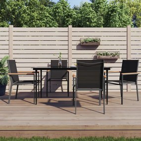 5 pcs conjunto de jantar para jardim textilene e aço preto