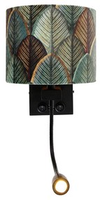 Candeeiro de Parede Preto com Abajur de Veludo, Design Folha e Interior Dourado - Brescia Combi Clássico / Antigo,Moderno