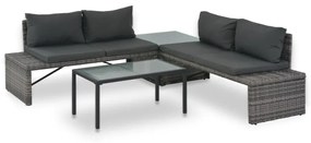 vidaXL Conjunto lounge de jardim c/ almofadões 3 pcs vime PE cinzento