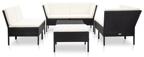 8 pcs conjunto lounge de jardim c/ almofadões vime PE preto