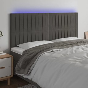 Cabeceira de cama c/ LED veludo 180x5x118/128 cm cinza-escuro