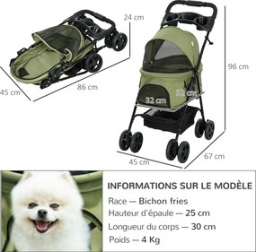 Carrinho de bebé dobrável para cães e gatos, com cesto de arrumação, porta-copos, tecido Oxford 300D impermeável, 4 rodas, verde