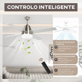 HOMCOM Ventoinha de Teto com Luz 46W Ø129 cm Motor DC Ventoinha de Tet