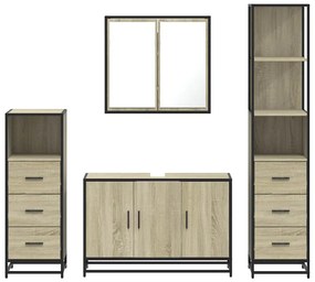 4 pcs conj. móveis casa banho derivados madeira carvalho sonoma