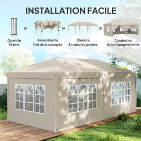 Tenda de jardim para exterior 6x3 m, tenda dobrável com paredes anti-UV, altura ajustável e saco de transporte bege