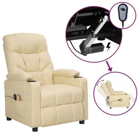 vidaXL Poltrona elevatória de massagens elétrica tecido creme