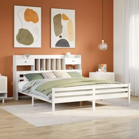 Cama com estante sem colchão 180x200 cm pinho maciço branco