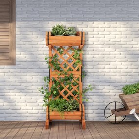 Floreira com treliça de jardim para plantas trepadeiras, cama elevada de madeira ao ar livre, caixa de 2 camadas para varanda, pátio, 45,5 x 36 x 113