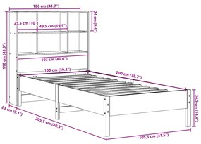 Cama com estante sem colchão 100x200 cm pinho maciço branco