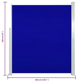 Toldo lateral retrátil para pátio 160x300 cm azul