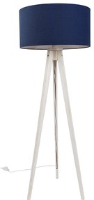 Candeeiro de pé tripé branco com abajur de tecido azul escuro 50cm - Tripod Classic Rústico ,Moderno