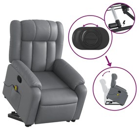 Poltrona massagens reclinável elevatória couro artif. cinzento