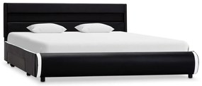 Estrutura de cama com LED 140x200 cm couro artificial preto