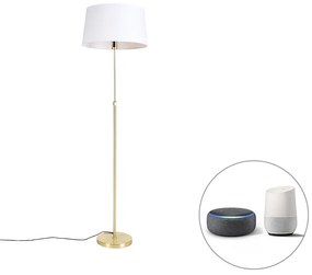 LED Candeeiro de pé inteligente dourado com abajur de linho branco 45 cm incl. Wifi A60 - Parte Moderno,Design