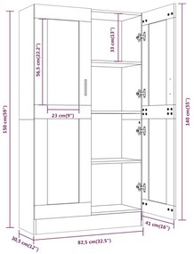 Vitrine 82,5x30,5x150 cm derivados de madeira cinzento sonoma