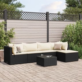 vidaXL 6 pcs conjunto lounge de jardim c/ almofadões vime PE preto
