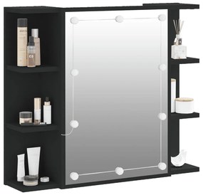 Armário espelhado com luzes LED 70x16,5x60 cm preto