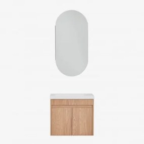 Conjunto De Móvel De Casa De Banho Suspenso Em Madeira Com Lavatório Integrado Narek Castanho Fresno & Ovalado Com Armazenamento 45x90 Cm Abner -