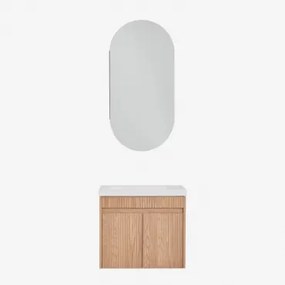 Conjunto De Móvel De Casa De Banho Suspenso Em Madeira Com Lavatório Integrado Narek Sem Torneira & Ovalado Com Armazenamento 45x90 Cm Abner & Castanh