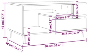 Mesa de centro 90x49x45 cm derivados de madeira cinzento sonoma