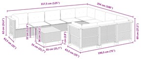 11 pcs conjunto sofás de jardim c/ almofadões vime PE preto