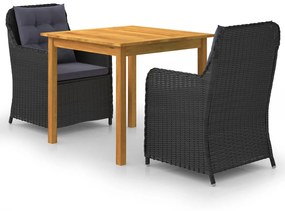vidaXL 3 pcs conjunto de jantar para jardim preto