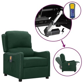 vidaXL Poltrona elevatória de massagens tecido verde-escuro