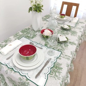 Toalha de Mesa Linho COL Toile de Jouy Green Folho