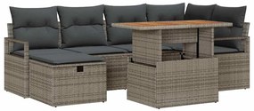 Conjunto de Sofá de Jardim de 7 Peças com Almofadas Cinza em Rattan Si