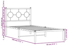 Estrutura de cama com cabeceira 90x190 cm metal branco