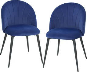 Conjunto de 2 cadeiras de sala de jantar, cadeiras de cozinha estofadas sem braços, pés em aço, 52x55x79 cm, azul