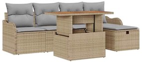 Conjunto de Sofá de Jardim de 6 Peças com Almofadas Beje em Rattan Sin