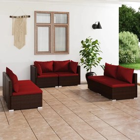 vidaXL 6 pcs conjunto lounge jardim c/ almofadões vime PE castanho