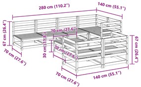 8 pcs conjunto sofás de jardim madeira de pinho castanho mel