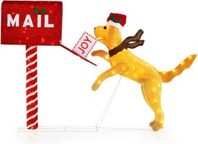 Caixa de correio natal e cão com 120 luzes LED Decoração natal iluminada com abraçadeiras e estacas para jardim 168 x 21 x 108 cm Vermelho