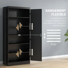 Armário de cozinha 76 x 40 x 176,7 cm, com 4 portas, 6 níveis e prateleiras ajustáveis, preto