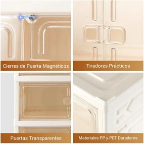 Caixas transparentes para sapatos com 12 compartimentos empilháveis com portas 45 x 35 x 117 cm, capacidade para sapatos até ao tamanho 46, em plástic