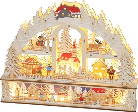 Aldeia de Natal iluminada com 20 LEDs, aldeia de Natal animada em forma de arco, funciona a pilhas, 45 x 10 x 35 cm, madeira natural