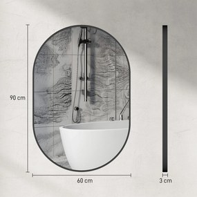 Espelho Casa de Banho Ovalado 60x90 cm Espelho Decorativo de Parede com Estrutura de Alumínio para Sala Corredor Preto