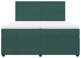 Cama com molas/colchão 200x200 cm veludo verde-escuro