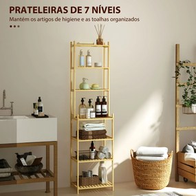 Estante de Casa de Banho de Bambu de 7 Níveis Estante de Arrumação com Desenho de Ripas 44x33x180 cm Madeira