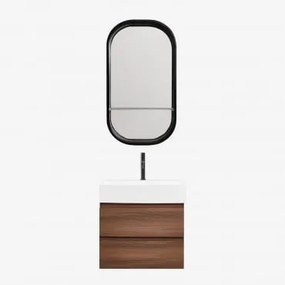 Conjunto De Móvel De Casa De Banho Em Madeira E Chapa De Freixo Com Lavatório Integrado Ona Madeira Escura & Oval Com Prateleira Preto - Sklum